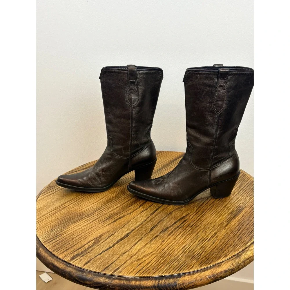 Franco Sarto Cowboy Boots Womens 8.5 Brown Leather Pointed Toe Western Chic - Picture 4 of 10